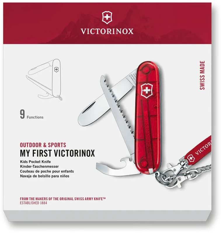 Vaikiškas peilis - Victorinox Kids Swiss Army Knife My First Victorinox, 7 Functions, Raudona Skaidri