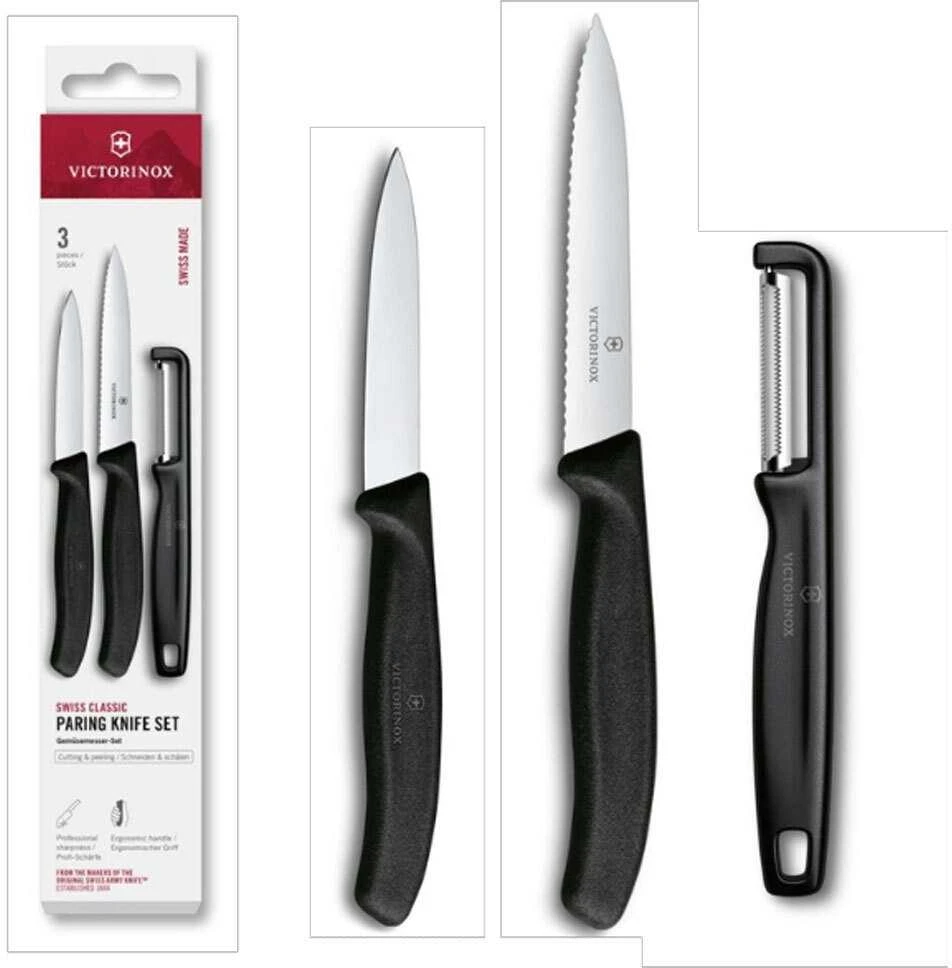 Šveicarija Victorinox Paring Peilis Set su skustuku 3 vnt. juodas
