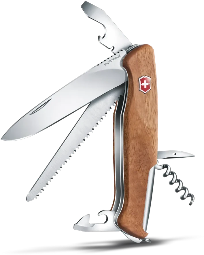 Šveicarija Victorinox Ranger 55 Wood kišeninis peilis su riešutmedžio kriaunomis