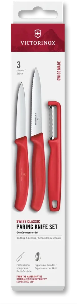 Šveicarija Victorinox Swiss Classic 3 dalių peilių ir skustuko rinkinys Chili Raudona