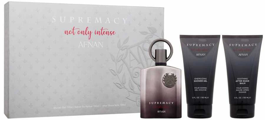 Afnan „Supremacy Not Only Intense“ kvepalai, 100 ml, kvapusis vanduo „Gel De Baño“, 100 ml, dezodorantas su pieštuku, 75 ml.