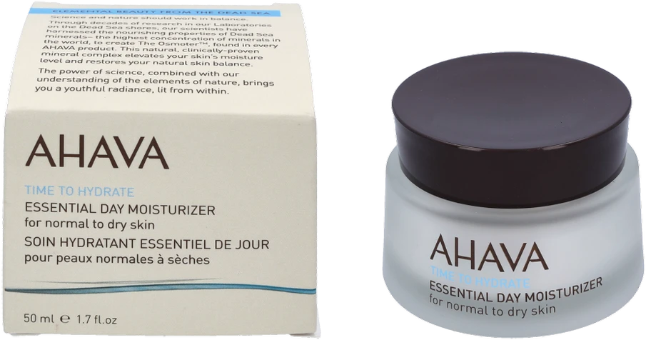 AHAVA Time To Hydrate Essential Day Moisturizer drėkinamasis kremas normaliai/sausai veido odai, 50 ml