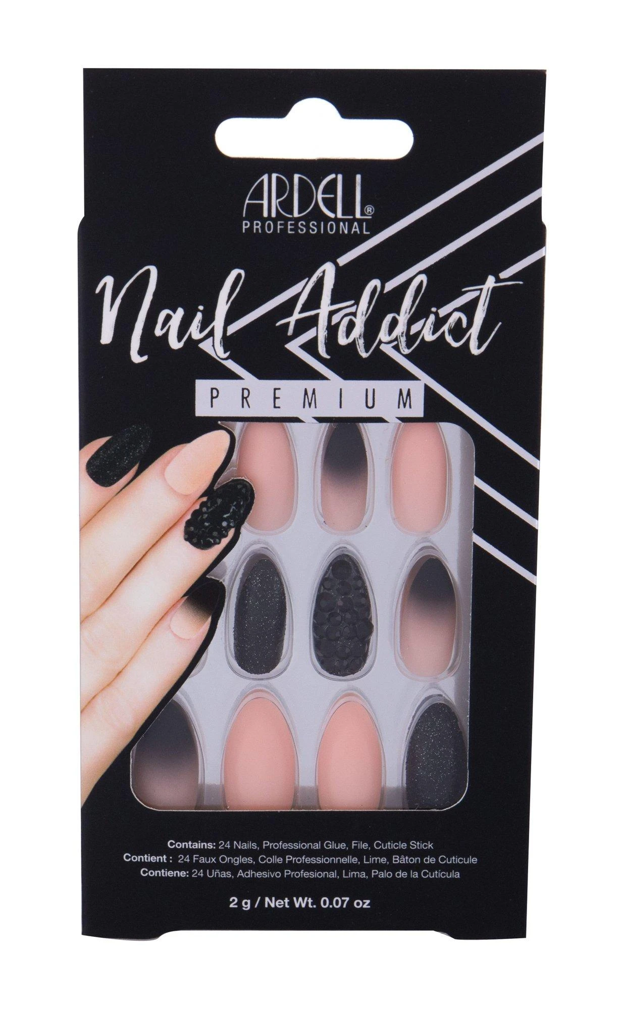 "Ardell Nail Addict" juodos spalvos "Juodas Stud y Rožinė Ombre" dirbtiniai nagai