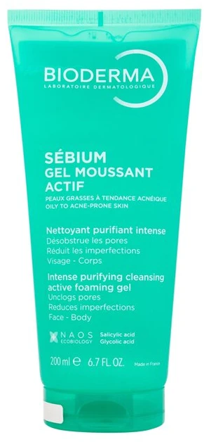 Bioderma aktyvaus poveikio rūgštinis prausiklis riebiai, į spuogus linkusiai odai SÉBIUM GEL MOUSSANT ACTIF, 200 ml