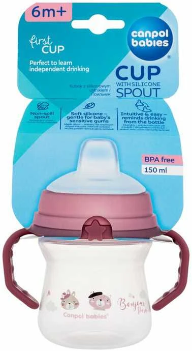 Canpol babies gertuvė su silikoniniu snapeliu FirstCup 150ml BONJOUR PARIS (56/612_pin)