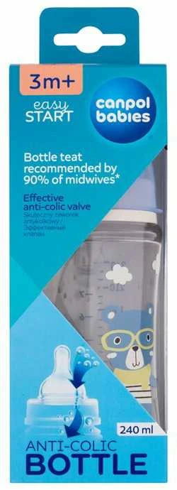CANPOL BABIES plataus kaklelio buteliukas EASYSTART BONJOUR PARIS, 3 m+, 240 ml, 35/232_blu