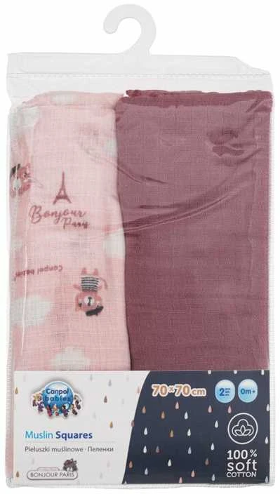 Canpolbabies CANPOL BABIES muslino vystyklas BONJOUR PARIS, 0m+, 70x70 cm, 2 vnt., pink, 26/901_pin