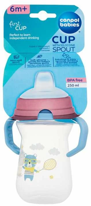 Canpol babies gertuvė su silikoniniu snapeliu FirstCup 250ml BONJOUR PARIS (56/613_blu)