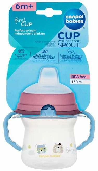 Canpol babies gertuvė su silikoniniu snapeliu FirstCup 150ml BONJOUR PARIS (56/612_blu)