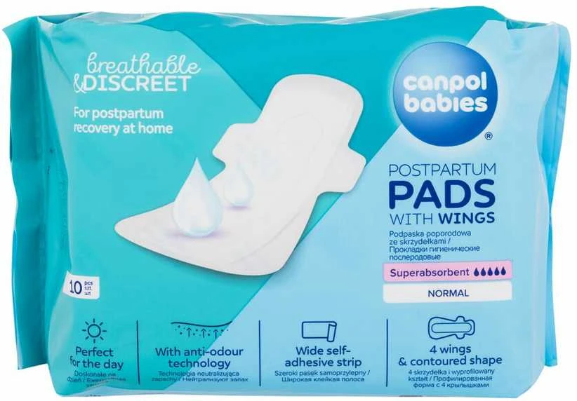 Canpolbabies CANPOL BABIES drėgmę sugeriantys dieniniai įklotai su sparneliais po gimdymo, 10 vnt., 78/007