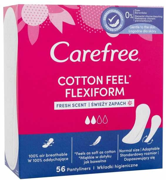 „Carefree“ medvilniniai įklotai „Flexiform Fresh Scent“ – gaivus kvapas, 1 pakuotė – 56 vnt.