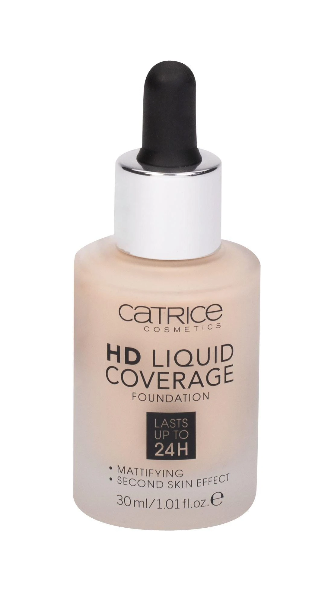 "Catrice Hd Liquid Coverage Foundation" dengiamasis makiažo pagrindas, išliekantis iki 24 val. 010 Light rusvai gelsvas 30ml
