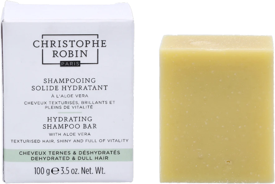 Švelniai valomasis šampūnas plaukams ir kūnui Christophe Robin Hydrating Šampūnas Bar Su Aloe Vera 100g