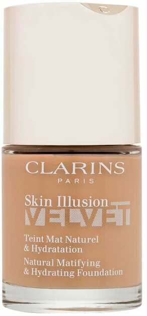 Clarins Skin Illusion Velvet natūralus matinį ir drėkinamąjį makiažo pagrindą suteikiantis makiažo pagrindas 112.3N santalas, 30 ml
