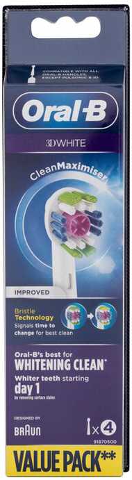 Oral-B Replaceable dantų šepetėlis galvutės with CleanMaximiser 3D Refill Heads Suaugusiems Šepetėlių skaičius galvutės įeina 4 Number of teeth brushing modes Does not apply Baltas