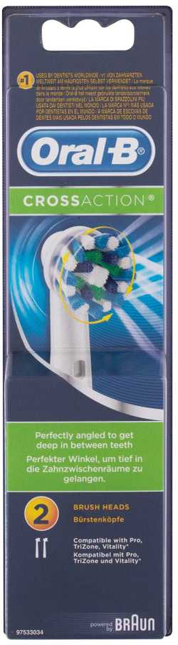 Dantų šepetėlis Oral-B CrossAction 80248026 dantų šepetėlio galvutė 2 vnt Mėlyna, Balta