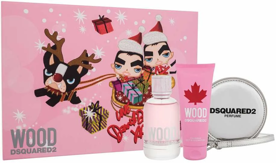 Dsquared2 Set Dsquared 2: Wood Eau De Toilette For Women, 100 ml + Wood Dušo želė, 100 ml + Dsquared GWP Textile Pouch Sidabrinis