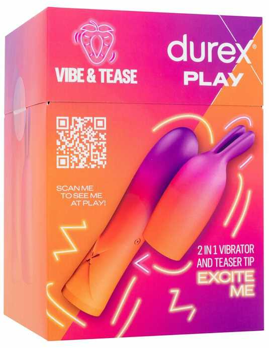 Durex Žaiskite Vibe &amp; Tease 2in1 vibratorių su stimuliuojančiu antgaliu