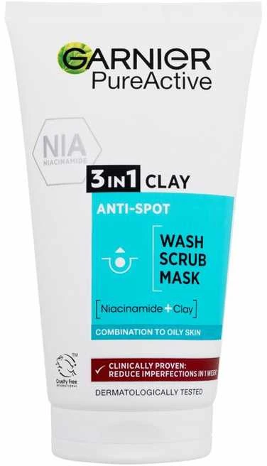 Garnier Pure Active 3in1 Clay Cleansing kreminis unisex, 150 ml