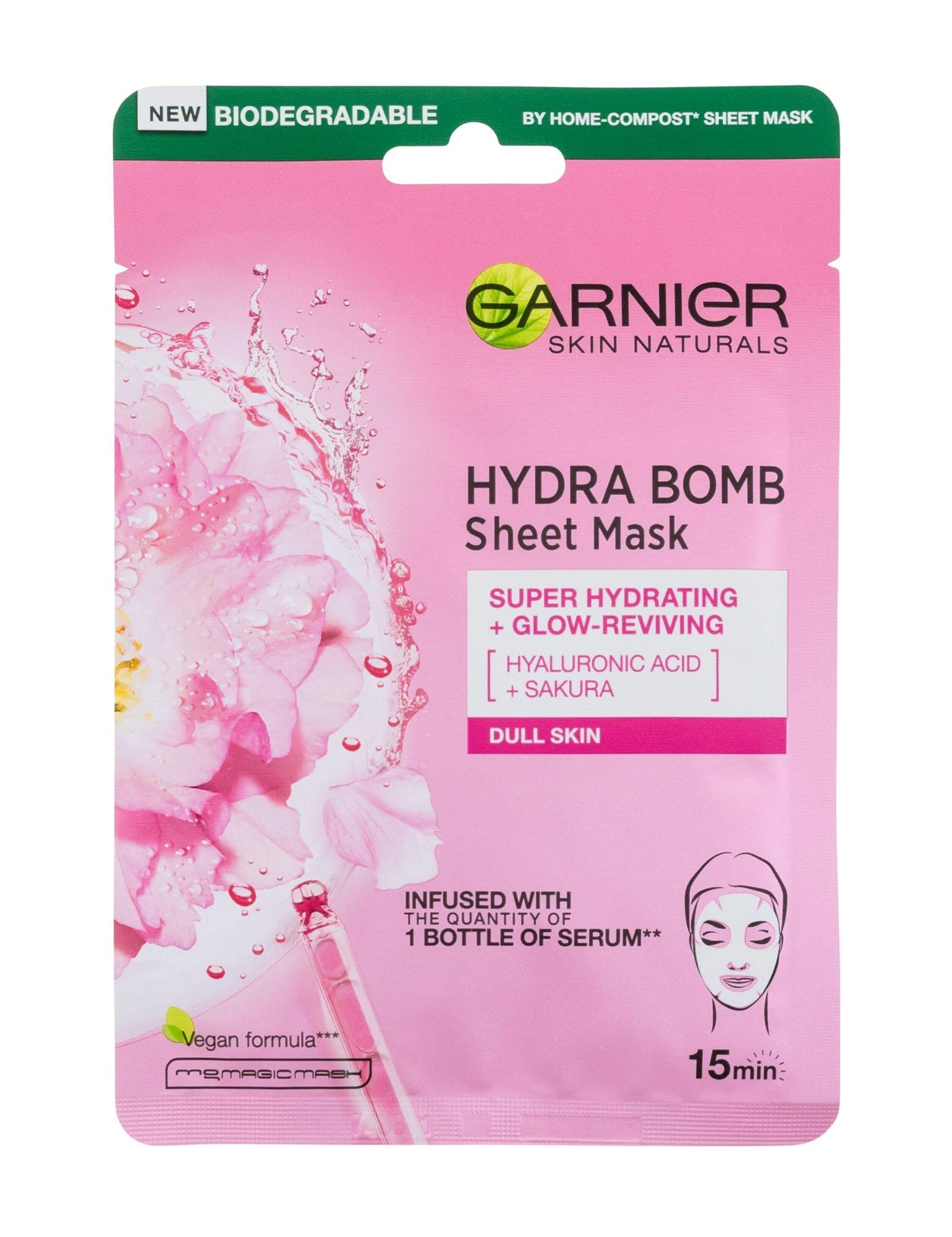 Garnier Skin Naturals Hydra Bomb Sakura veido kaukė moterims, 1 vnt.