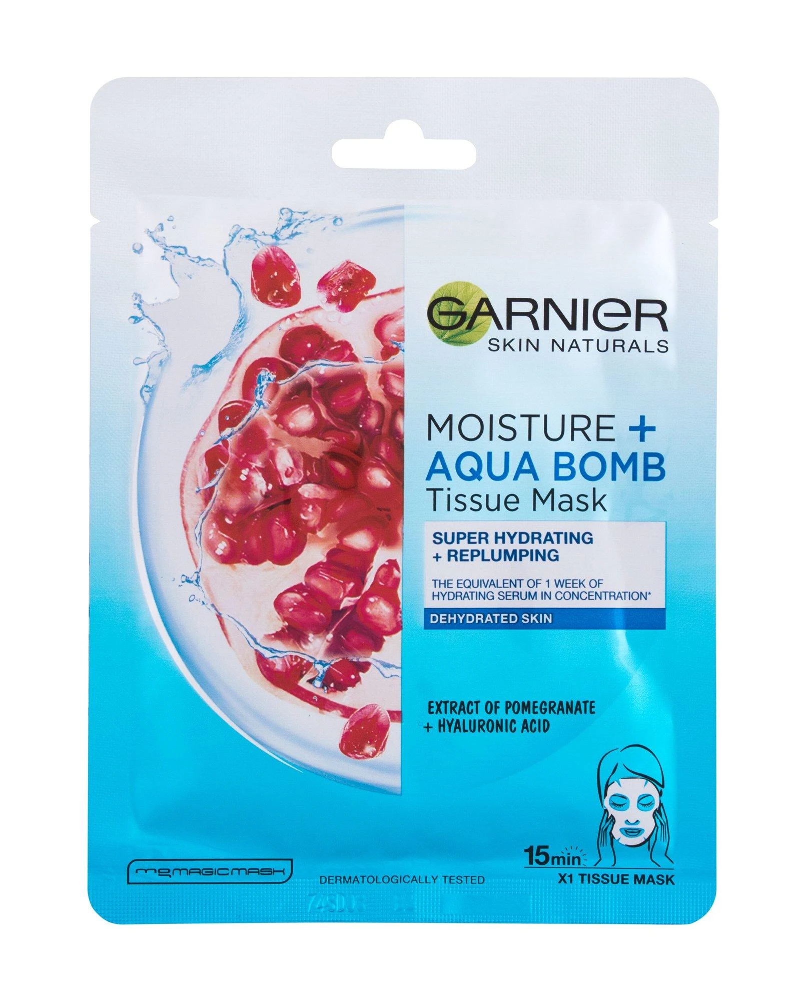 Garnier Skin Naturals Moisture + Aqua Bomb veido kaukė moterims, 1 vnt
