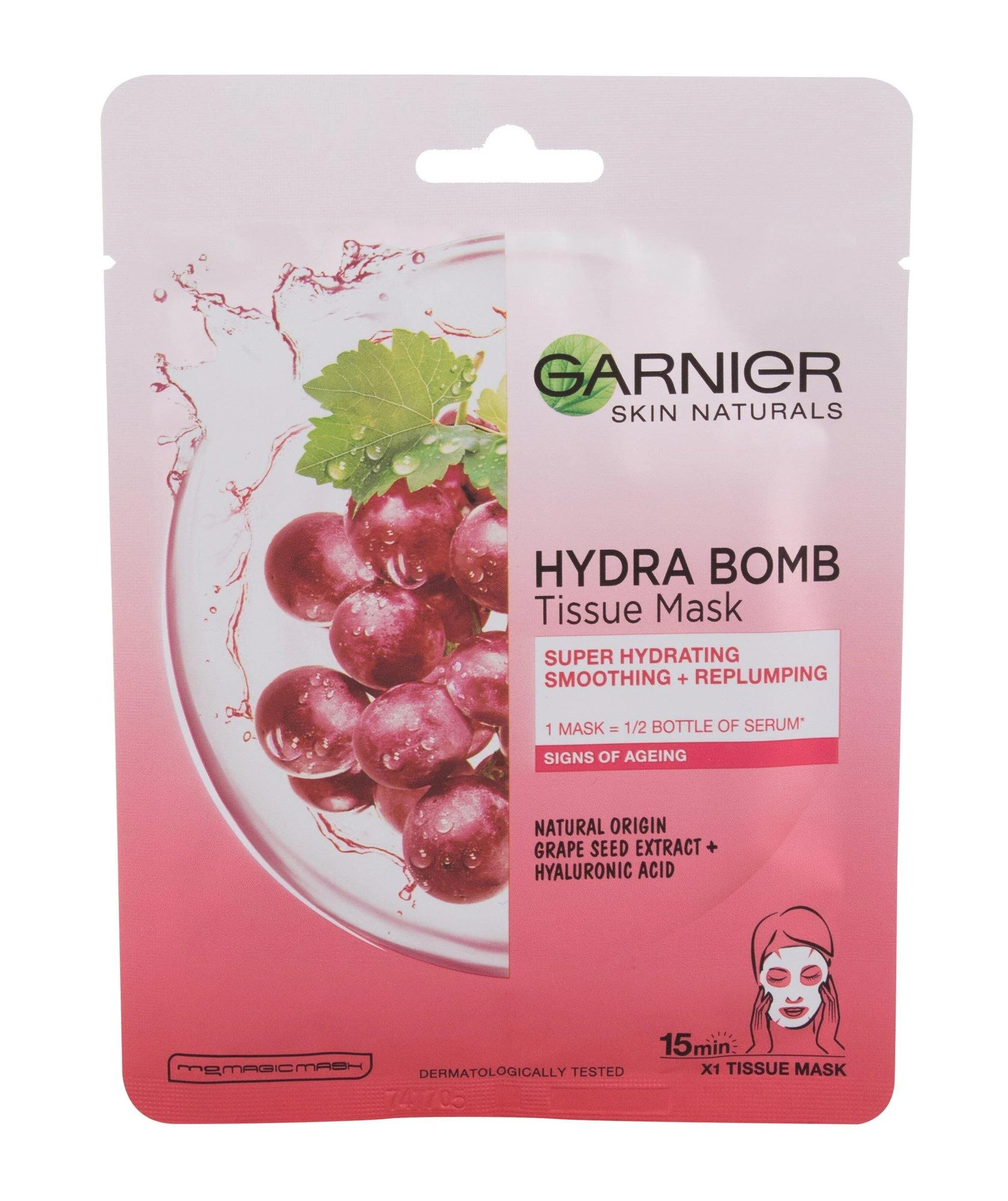 Garnier Skin Naturals Hydra Bomb Natural Origin vynuogių sėklų ekstrakto veido kaukė moterims, 1 vnt.