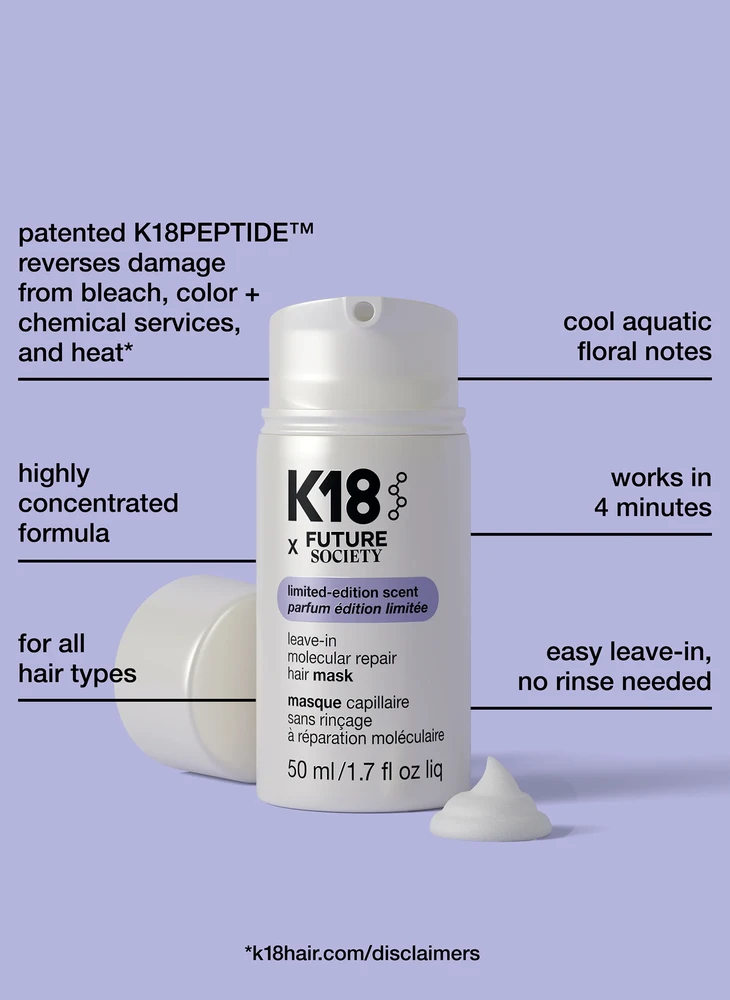 Nenuplaunama atkuriamoji plaukų kaukė K18 x Future Society Leave-in Molecular Repair Hair Mask, 50 ml