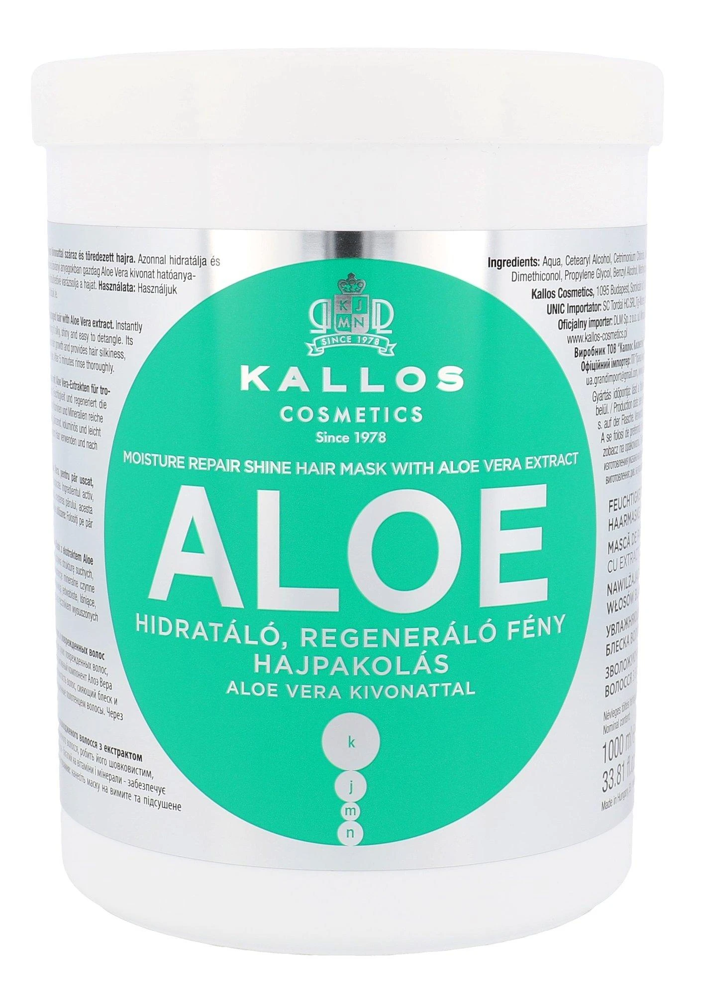 Drėkinanti plaukų kaukė sausiems ir pažeistiems plaukams Kallos Aloe Vera Hair Mask 1000 ml