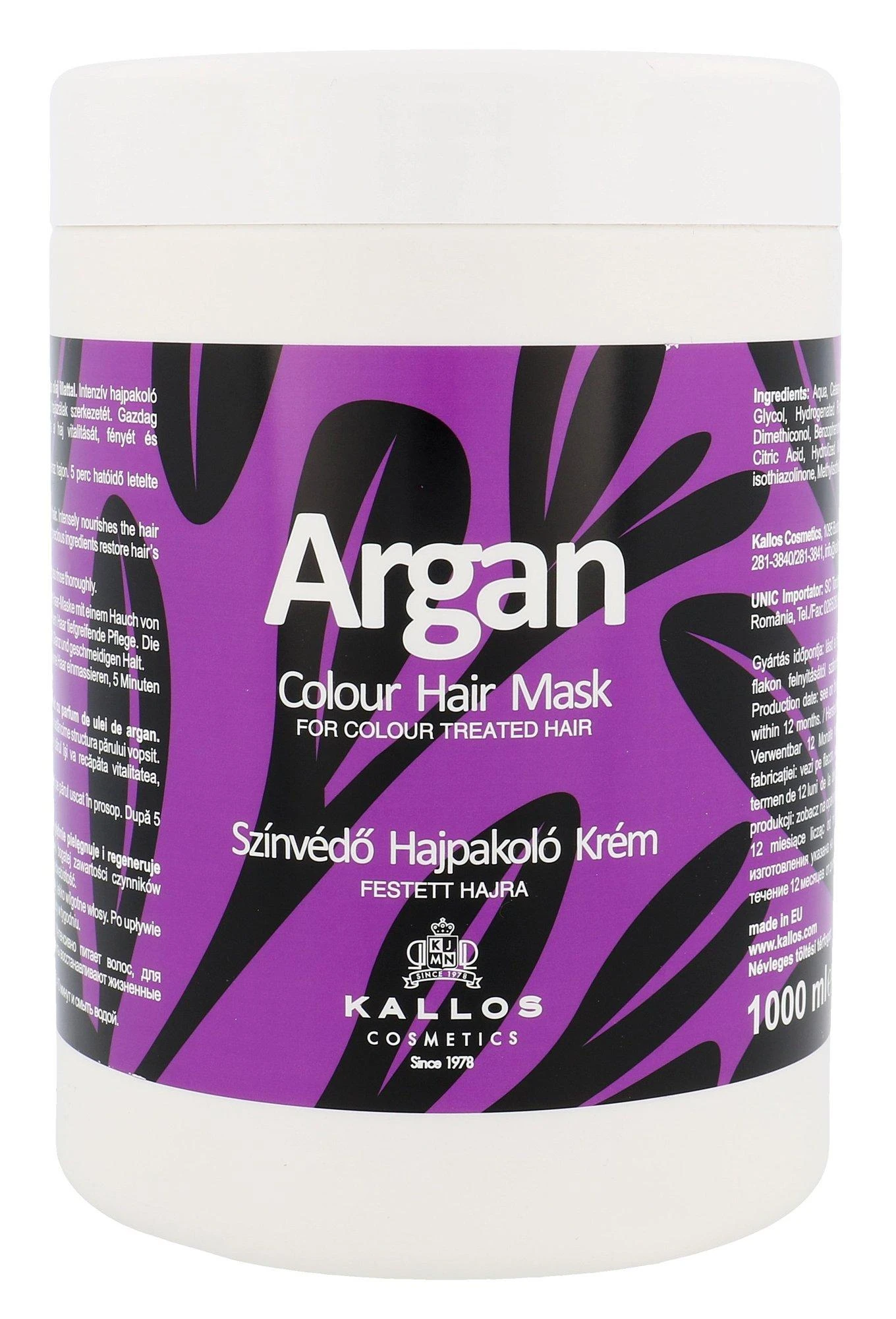 Kaukė dažytiems plaukams Kallos Argan Colour Hair Mask 1000 ml