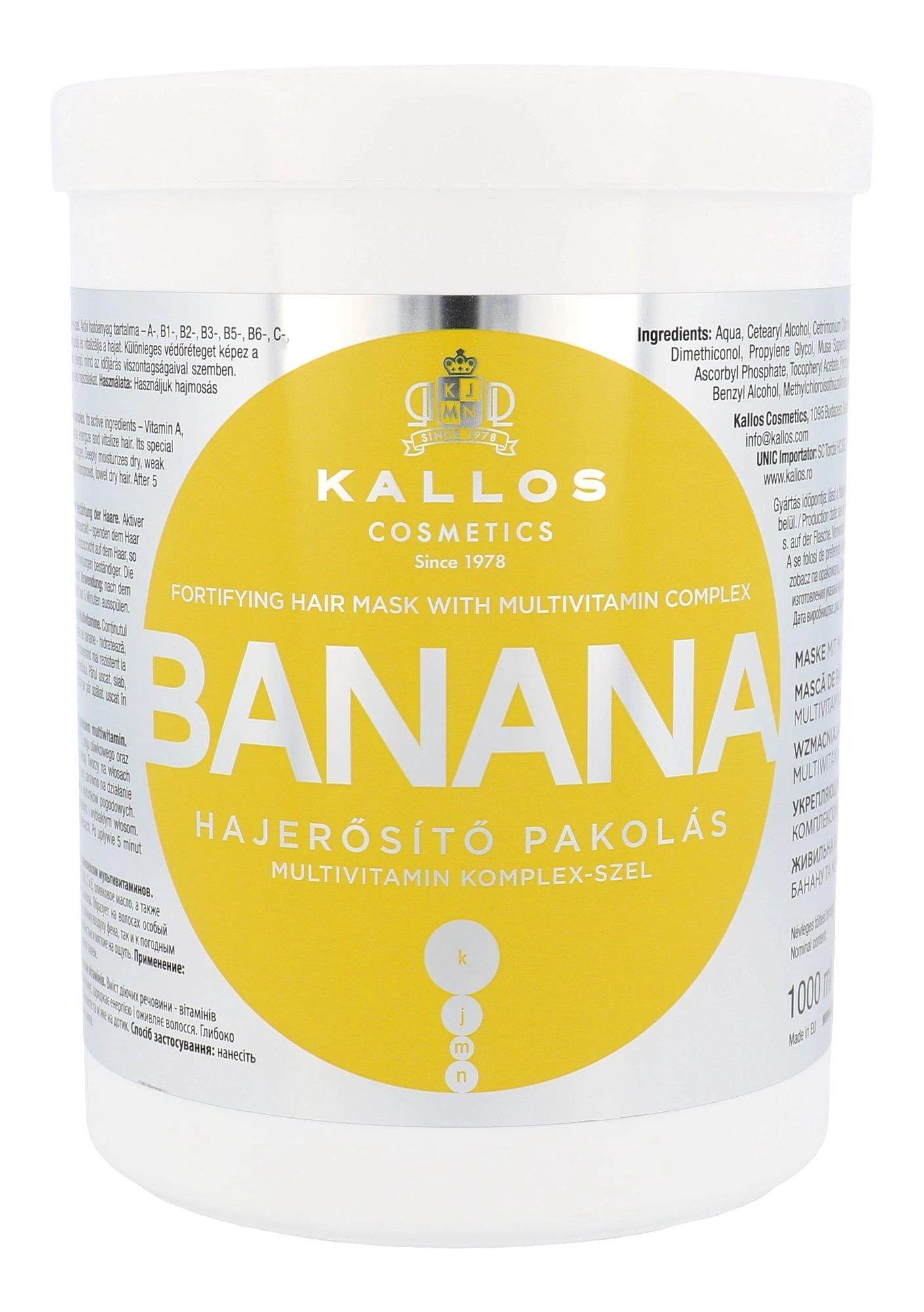 Drėkinanti kaukė plaukams su vitaminų kompleksu Kallos BANANA Fotifying Hair Mask 1000 ml
