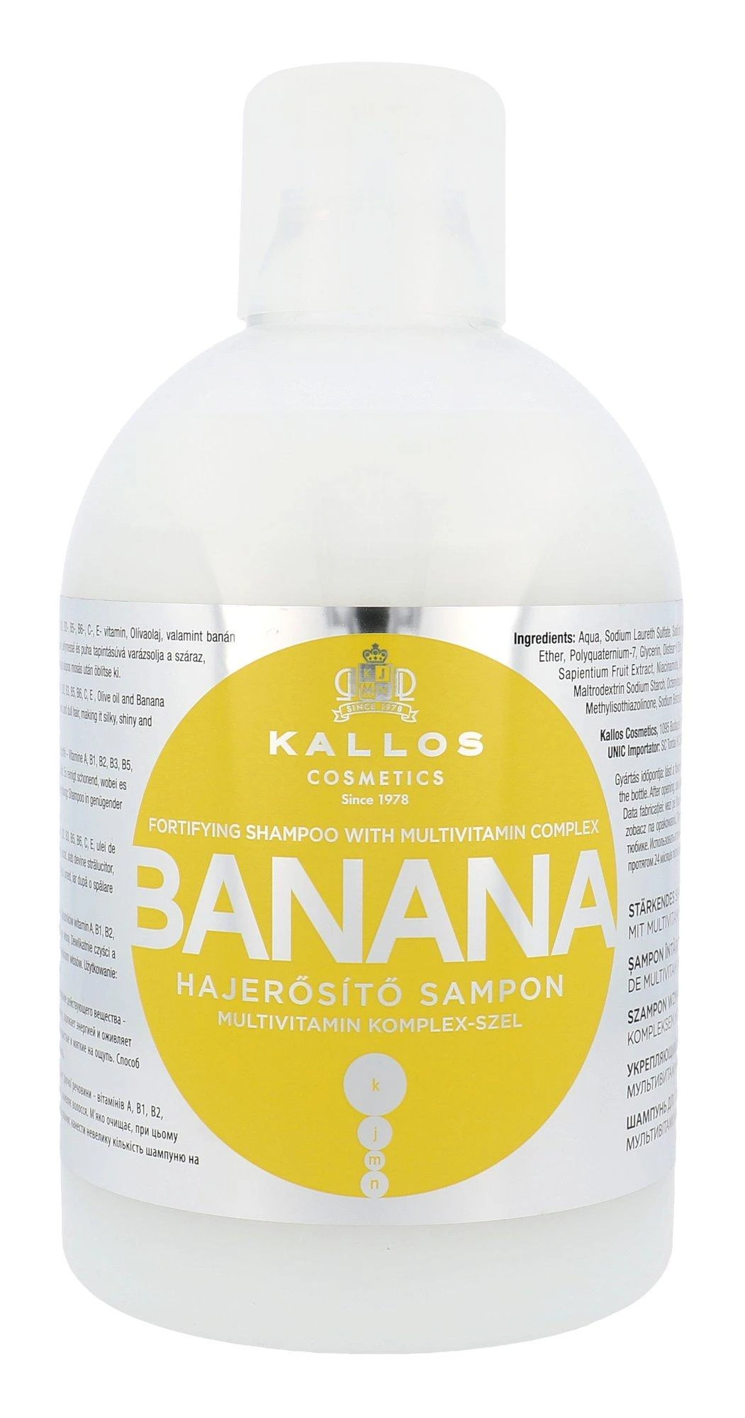 Stiprinamasis šampūnas gyvybę praradusiems plaukams Kallos Banana 1000ml