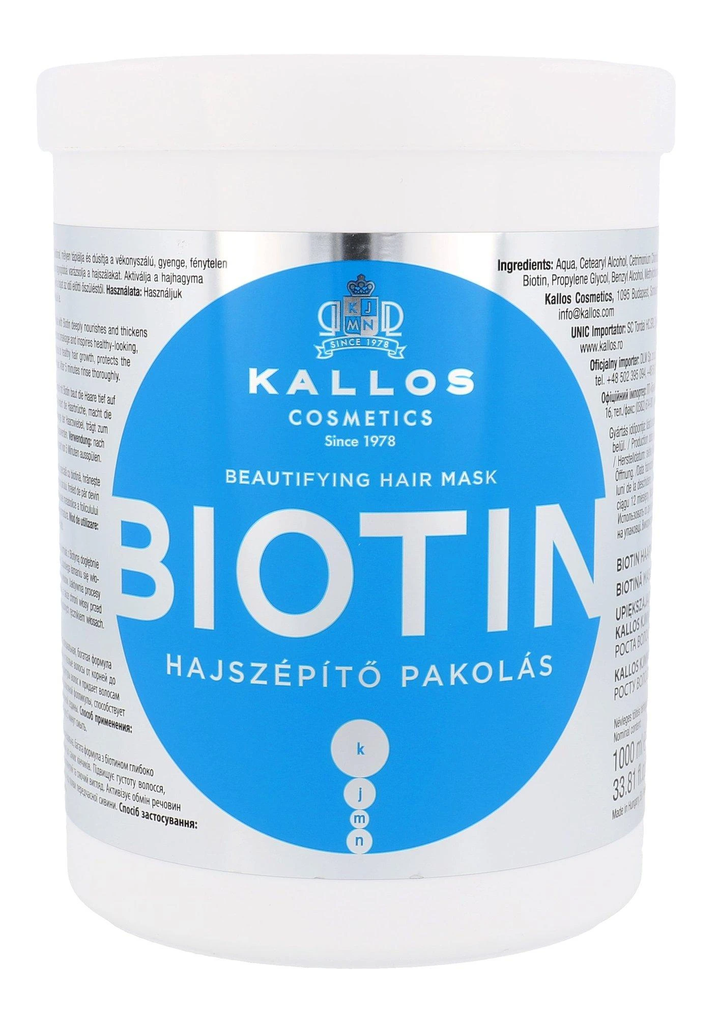 Plaukų augimą skatinanti kaukė Kallos BIOTIN Beautifying Hair Mask 1000ml