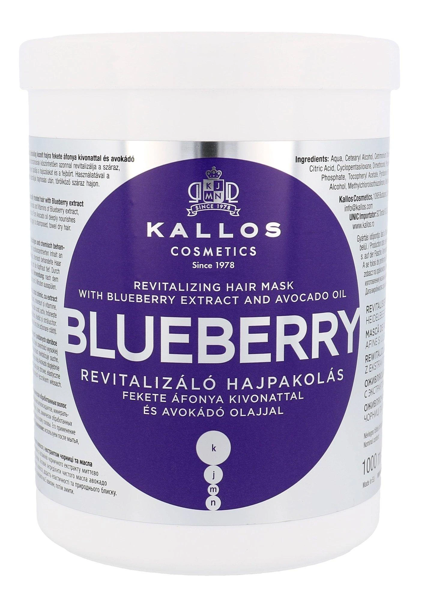 Sausų dažytų plaukų kaukė Kallos BLUEBERRY Revitalizing Hair Mask 1000 ml