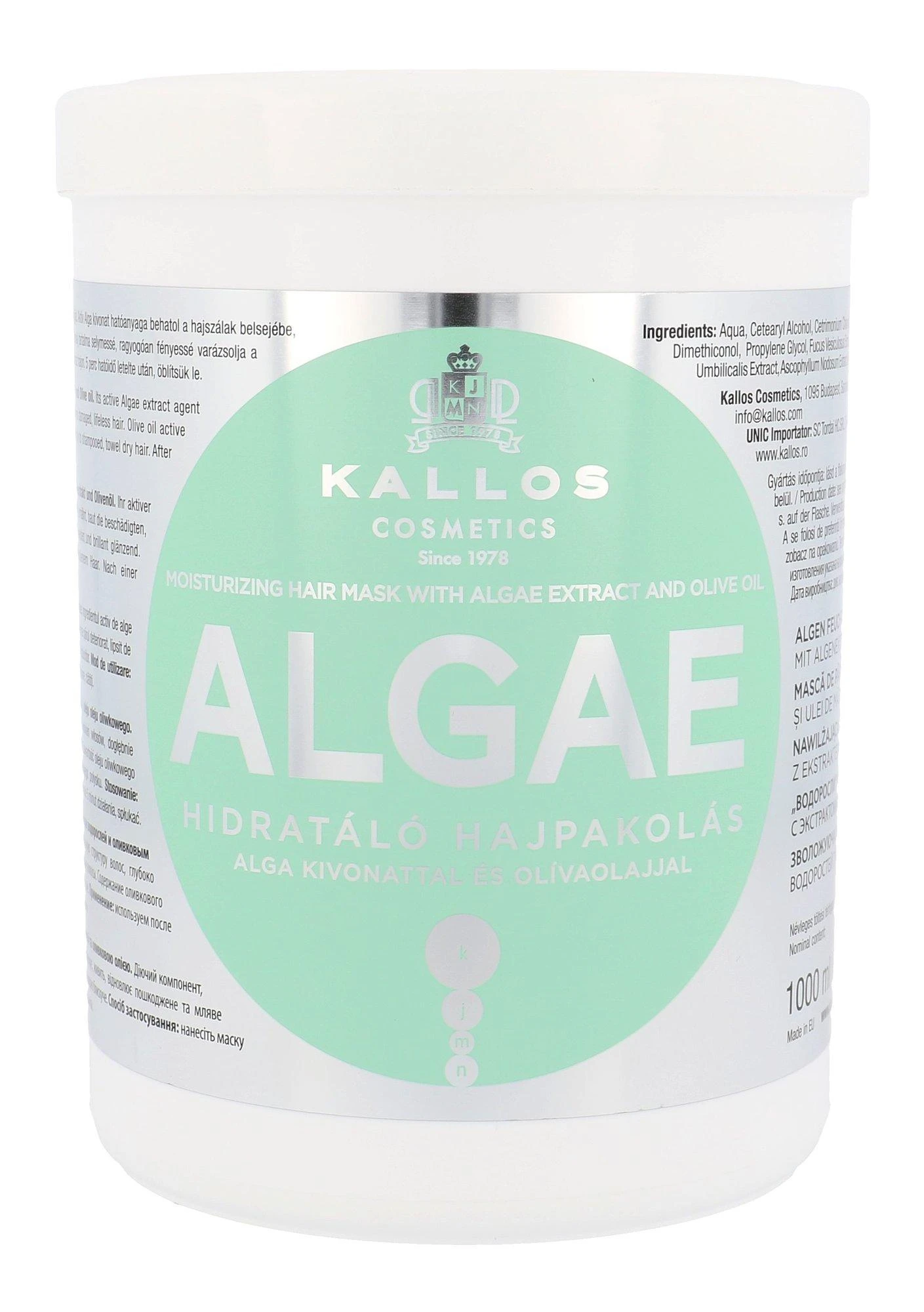 Drėkinanti kaukė sausiems plaukams Kallos ALGAE Moisturizing Mask 1000ml
