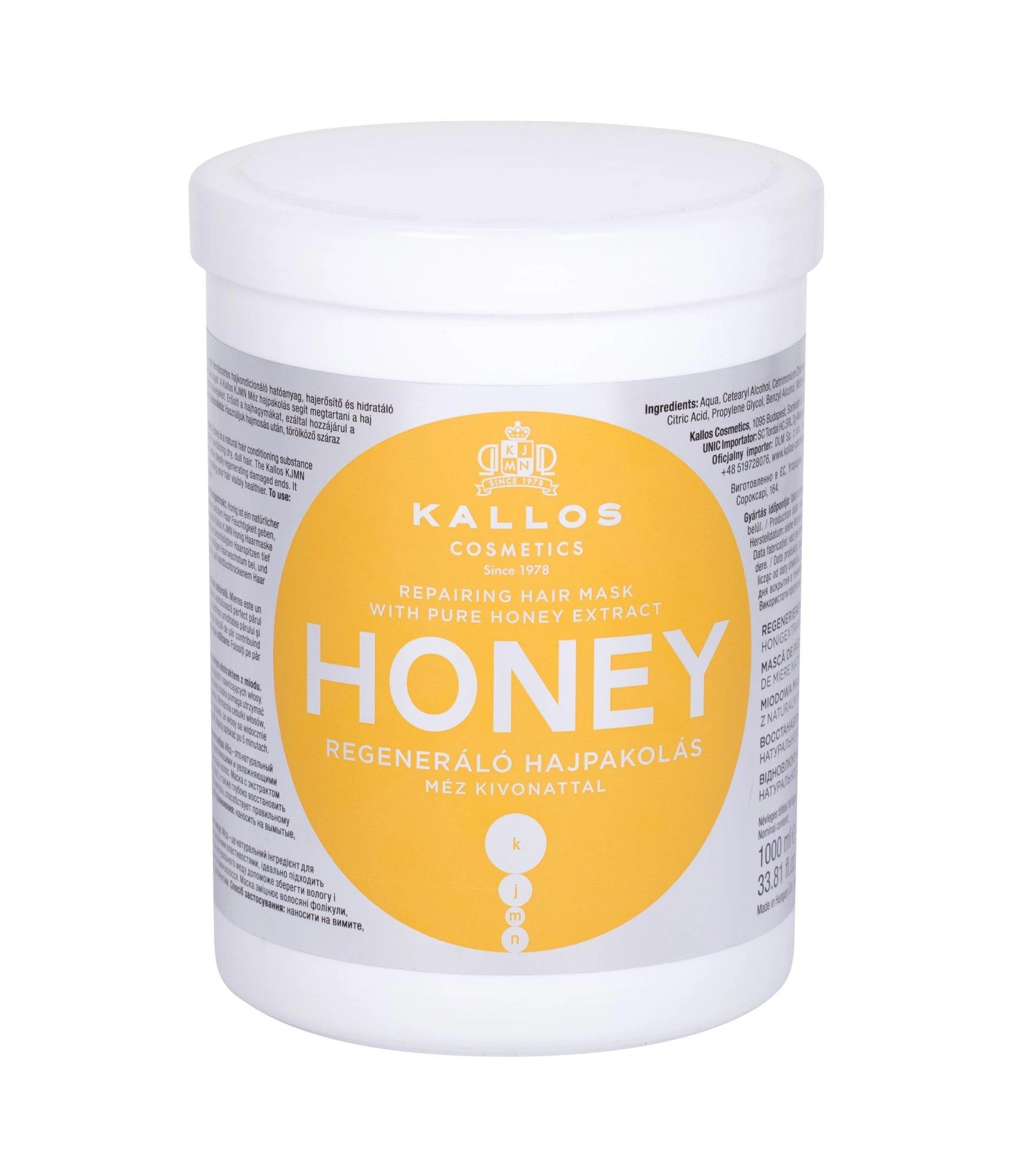 Kallos Cosmetics Honey Repairing Hair Mask stiprinamoji plaukų kaukė su medumi, 1000 ml