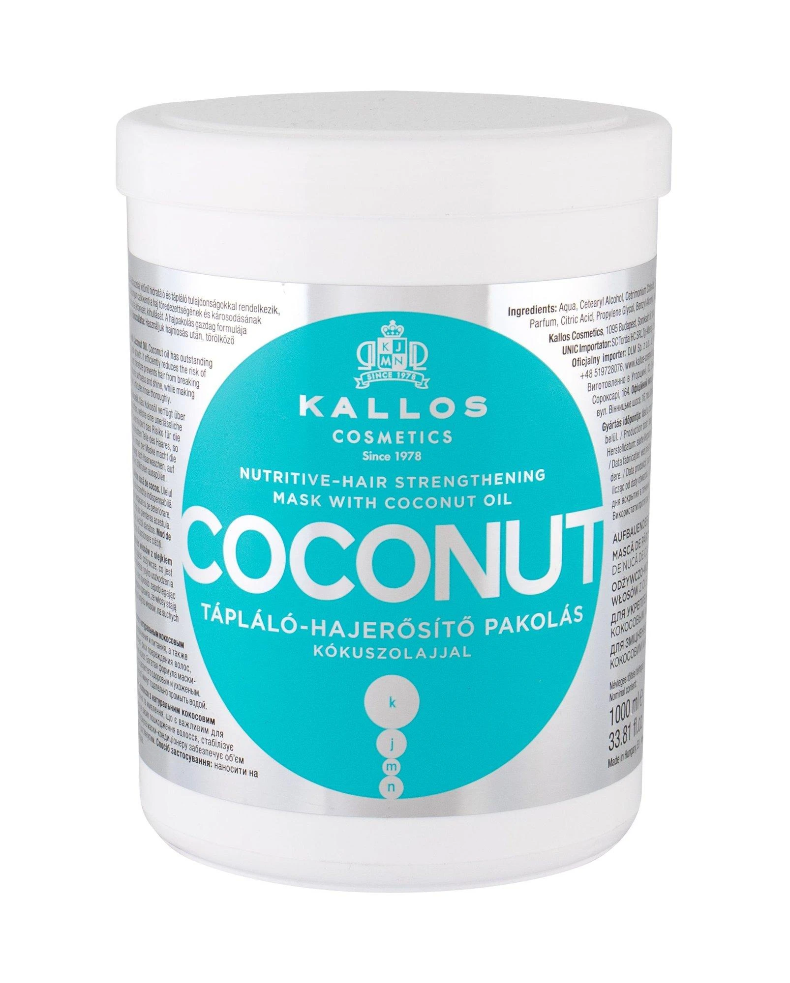Kallos Cosmetics Coconut Strengthening Hair Mask stiprinamoji plaukų kaukė, 1000 ml