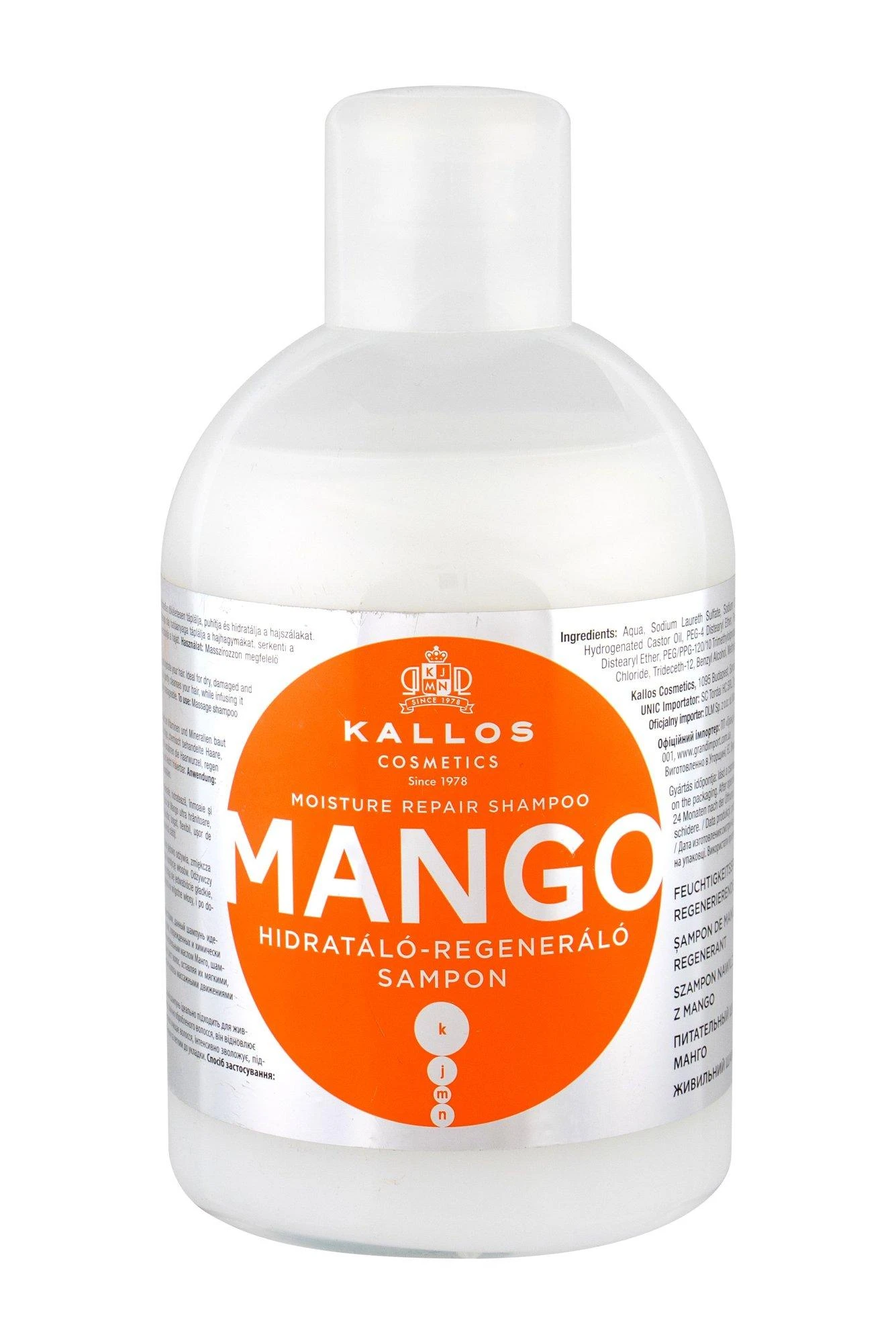 Atkuriamasis plaukų šampūnas sausiems plaukams su mango aliejumi Kallos MANGO Moisture Repair Šampūnas 1000 ml