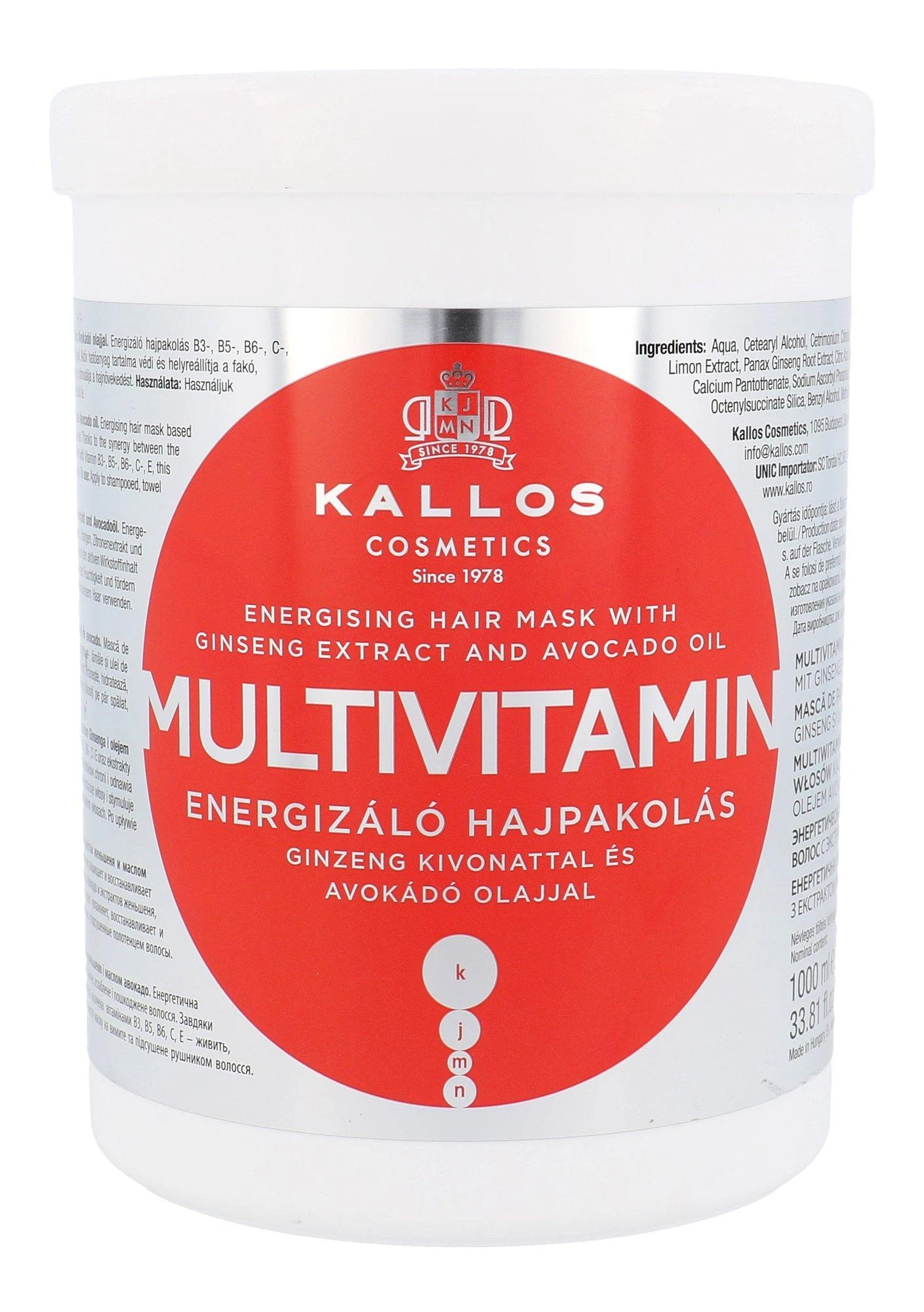 Kallos Cosmetics Multivitamin Energising Hair Mask plaukų kaukė, 1000 ml