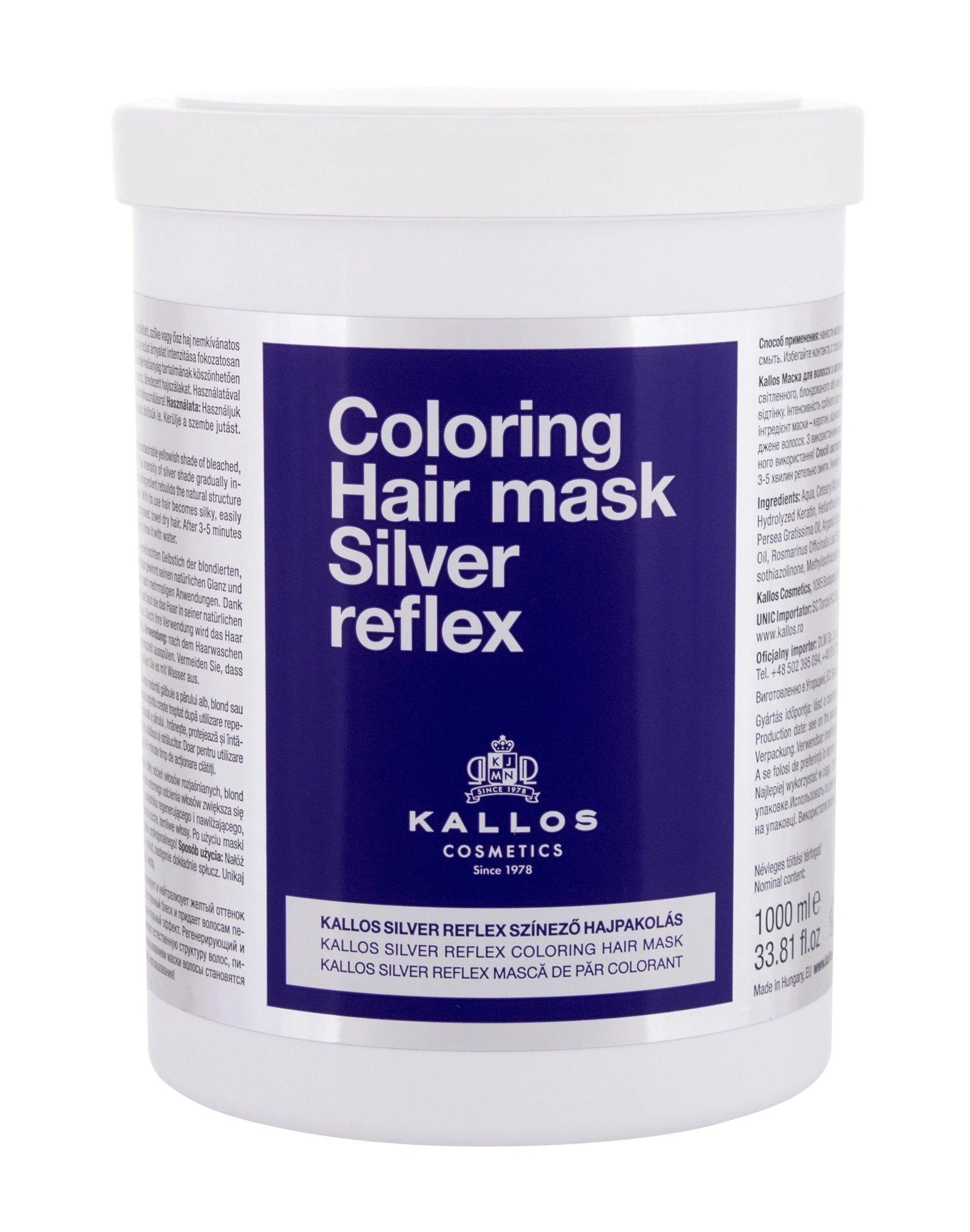Dažanti plaukų kaukė Kallos Coloring Hair Mask Sidabrinis Reflex 1000 ml