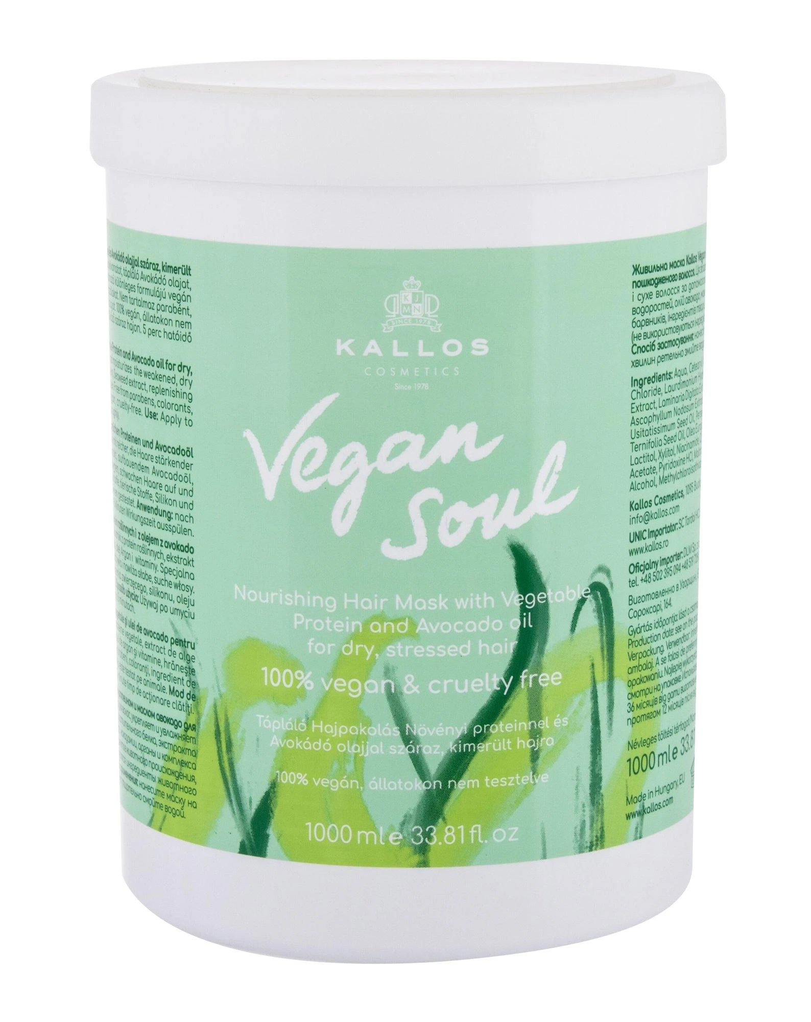Plaukų kaukė sausiems plaukams ir jautriai galvos odai Kallos Vegan Soul maitininantis Mask 1000ml