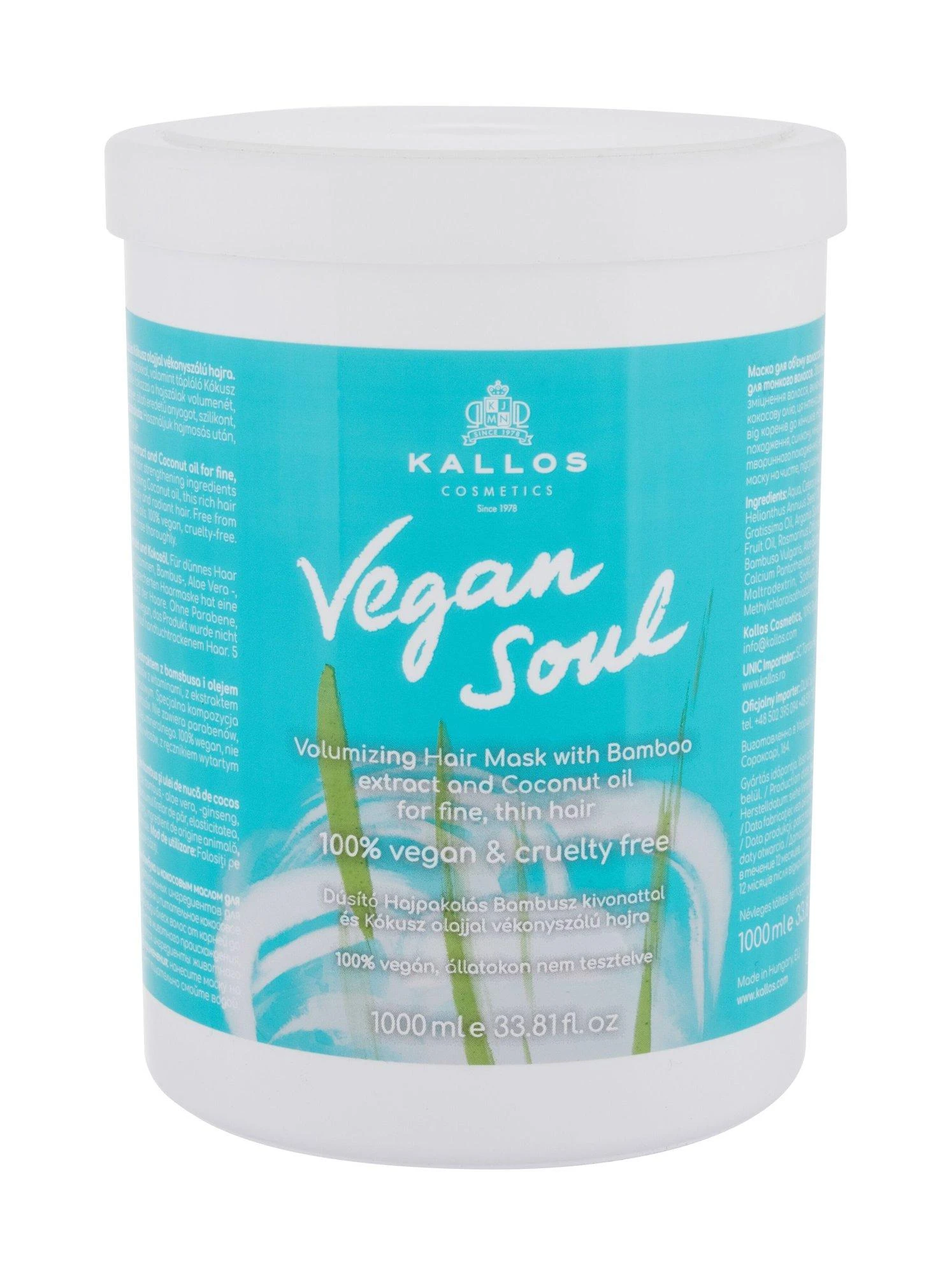 Apimties suteikianti plaukų kaukė Kallos Vegan Soul Volumizing Mask 1000ml