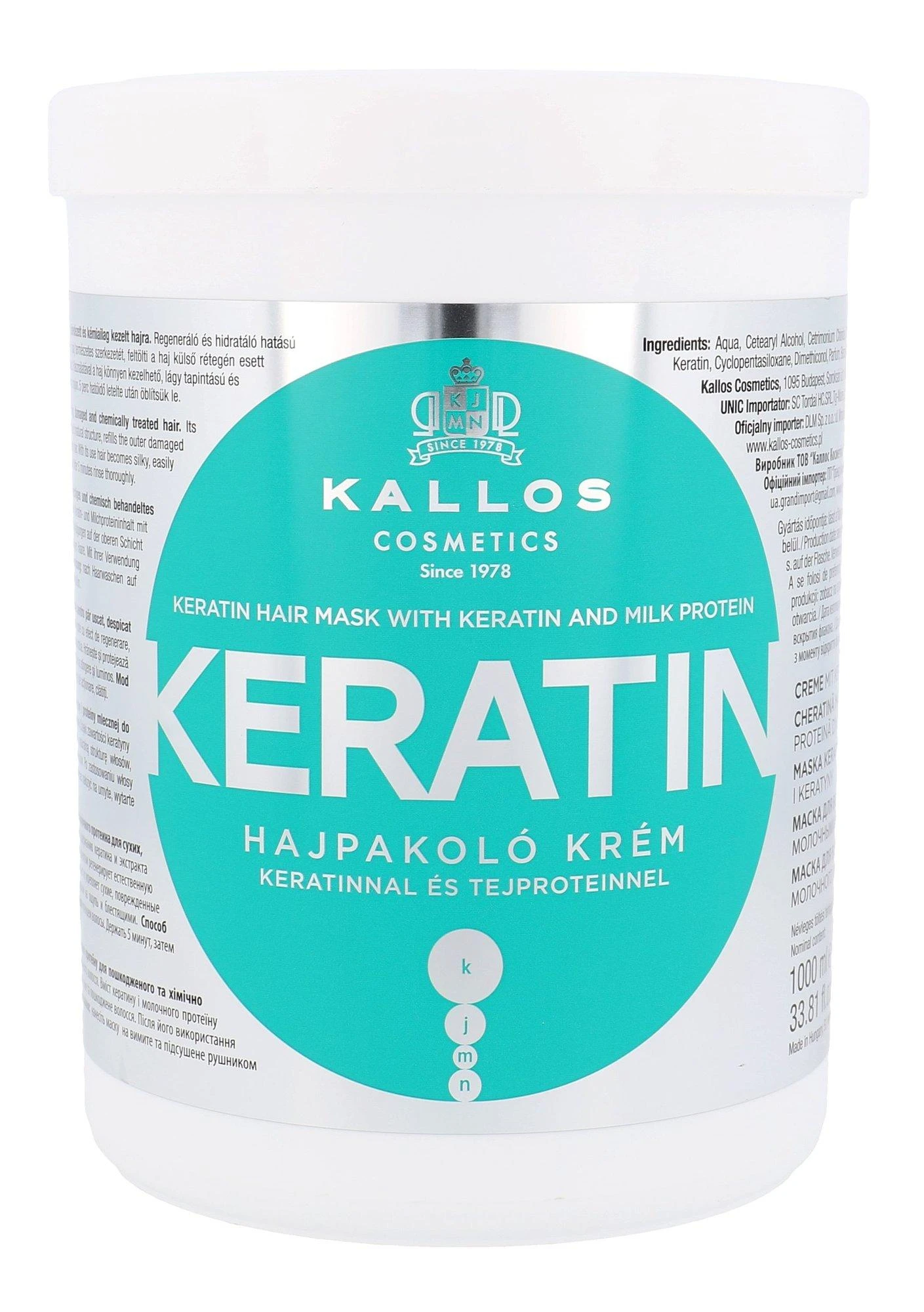 Kaukė sausiems pažeistiems plaukams Kallos KERATIN Hair Mask 1000 ml