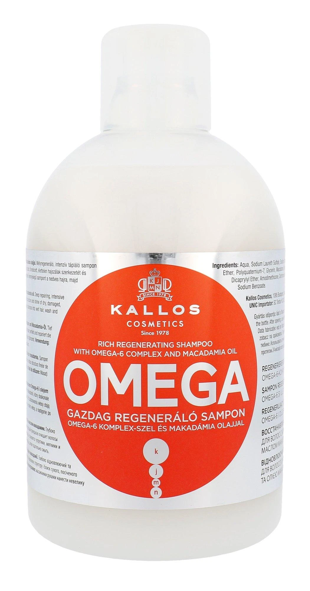 Pažeistų plaukų šampūnas Kallos OMEGA Rich Regenerating Šampūnas 1000 ml