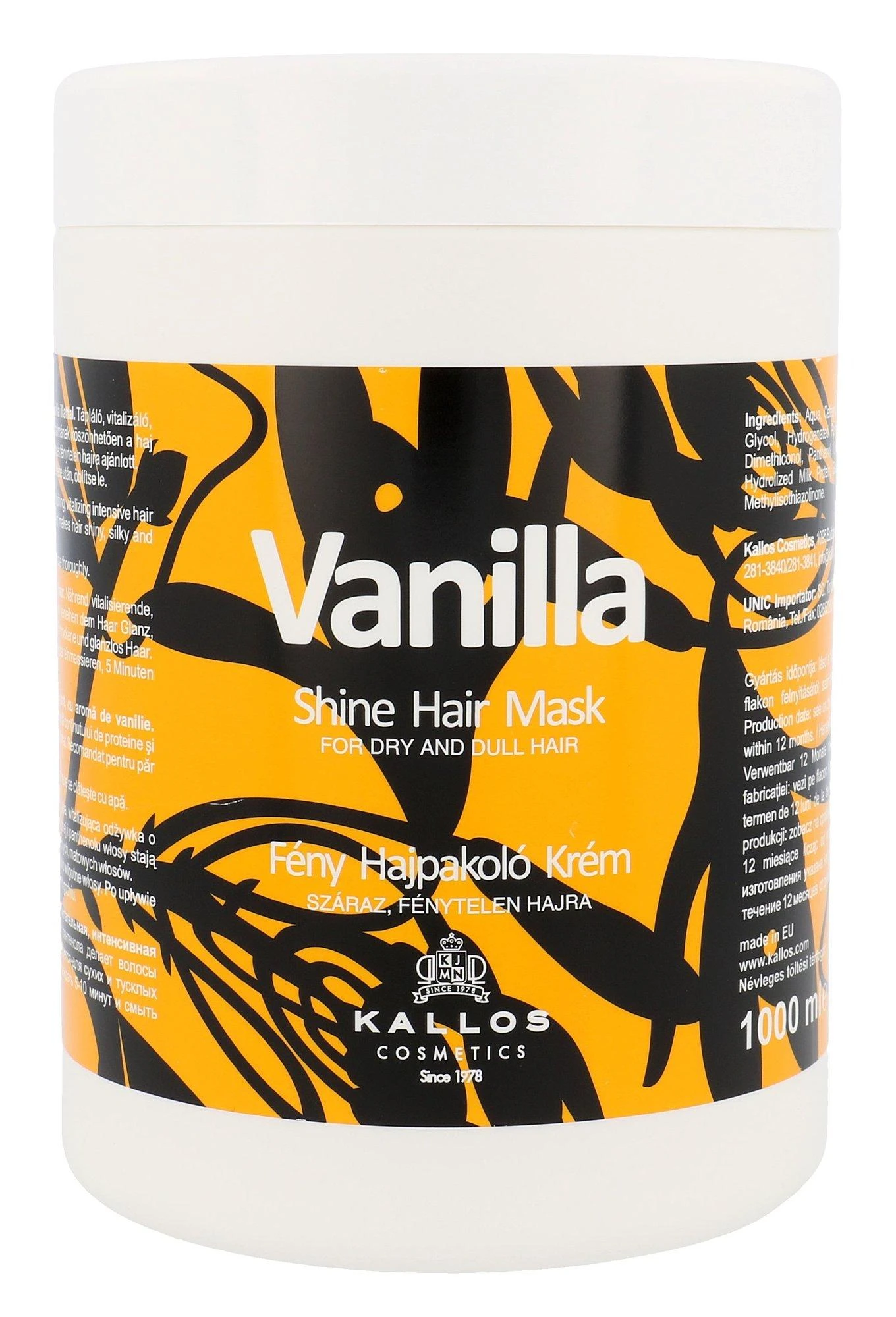 Kaukė sausiems plaukams suteikianti blizgesio Kallos Vanilla Shine Hair Mask 1000 ml