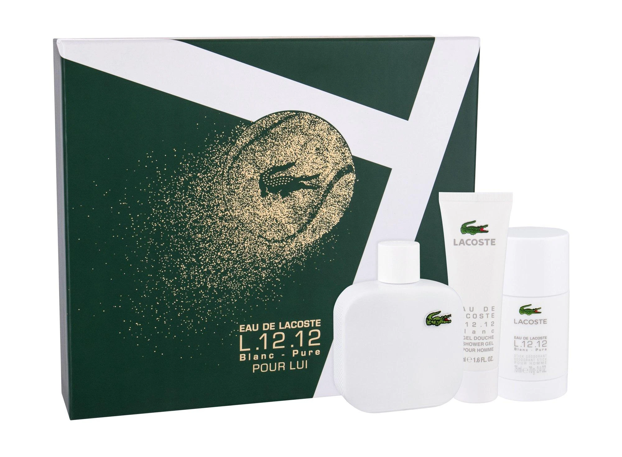 Lacoste Eau de Lacoste L.12.12 Blanc for Men (Rinkinys Vyrams) EDT 100ml + 50ml Dušo želė + 75ml Rutulinis dezodorantas