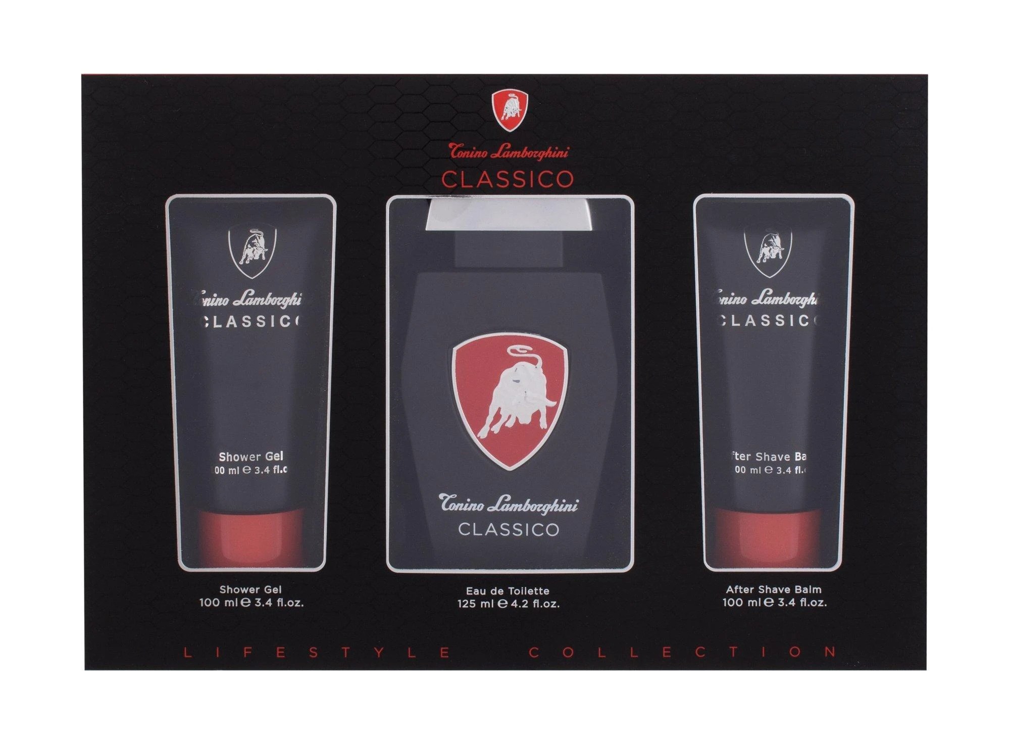 rinkinys Tonino Lamborghini Classic Tualetinis vanduo 125ml + Purškiamasis gelis 100ml + Balzamas po skutimosi 100ml