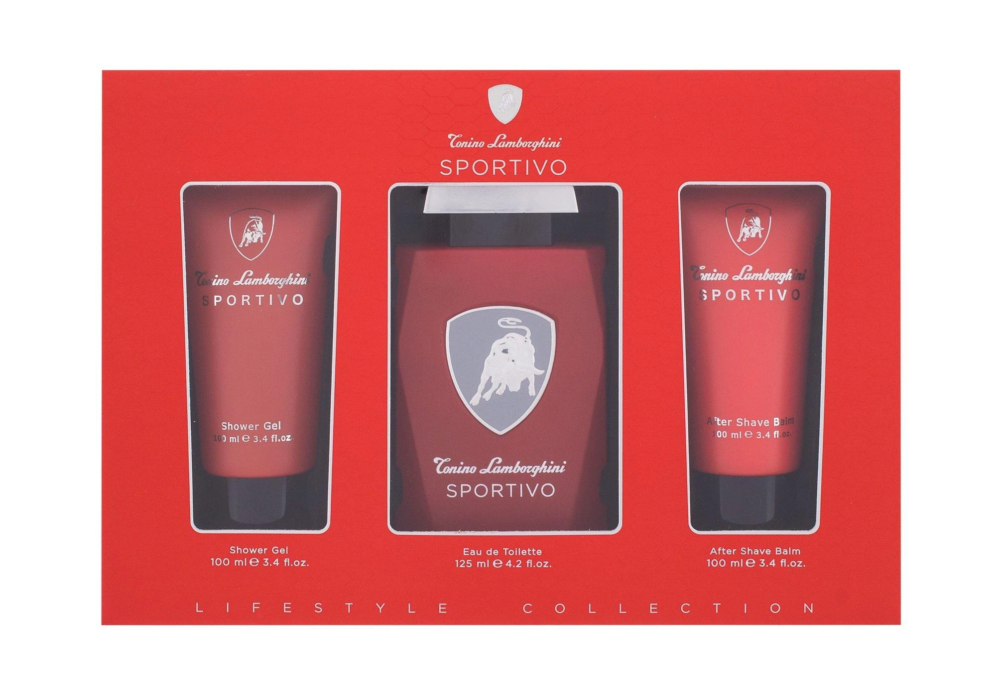 Rinkinys Tonino Lamborghini Sportivo Tualetinis vanduo 125ml Purškiamasis gelis 100ml Balzamas po skutimosi 100ml