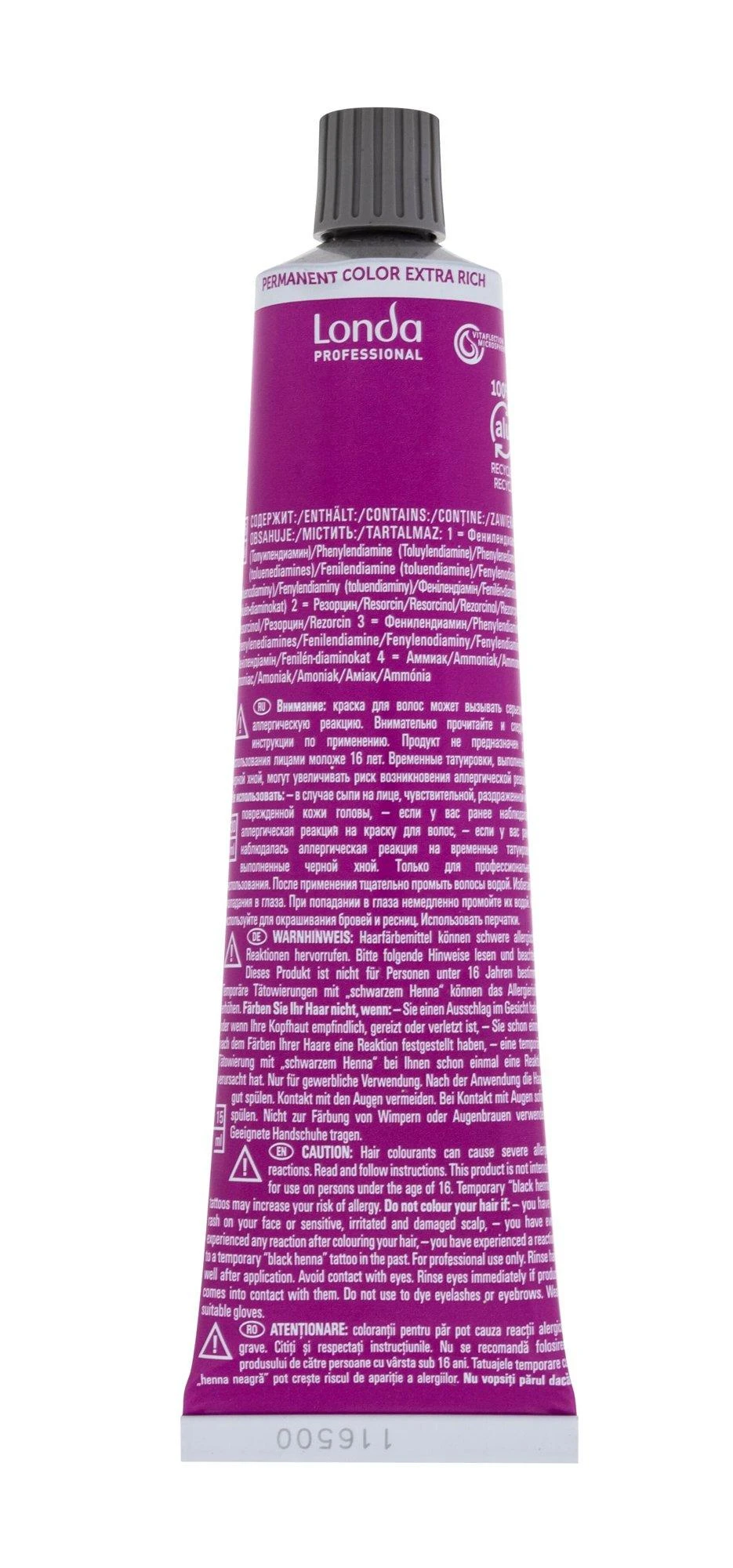 Londa Professional plaukų dažai, 60 ml tūtelės nugarinė pusė