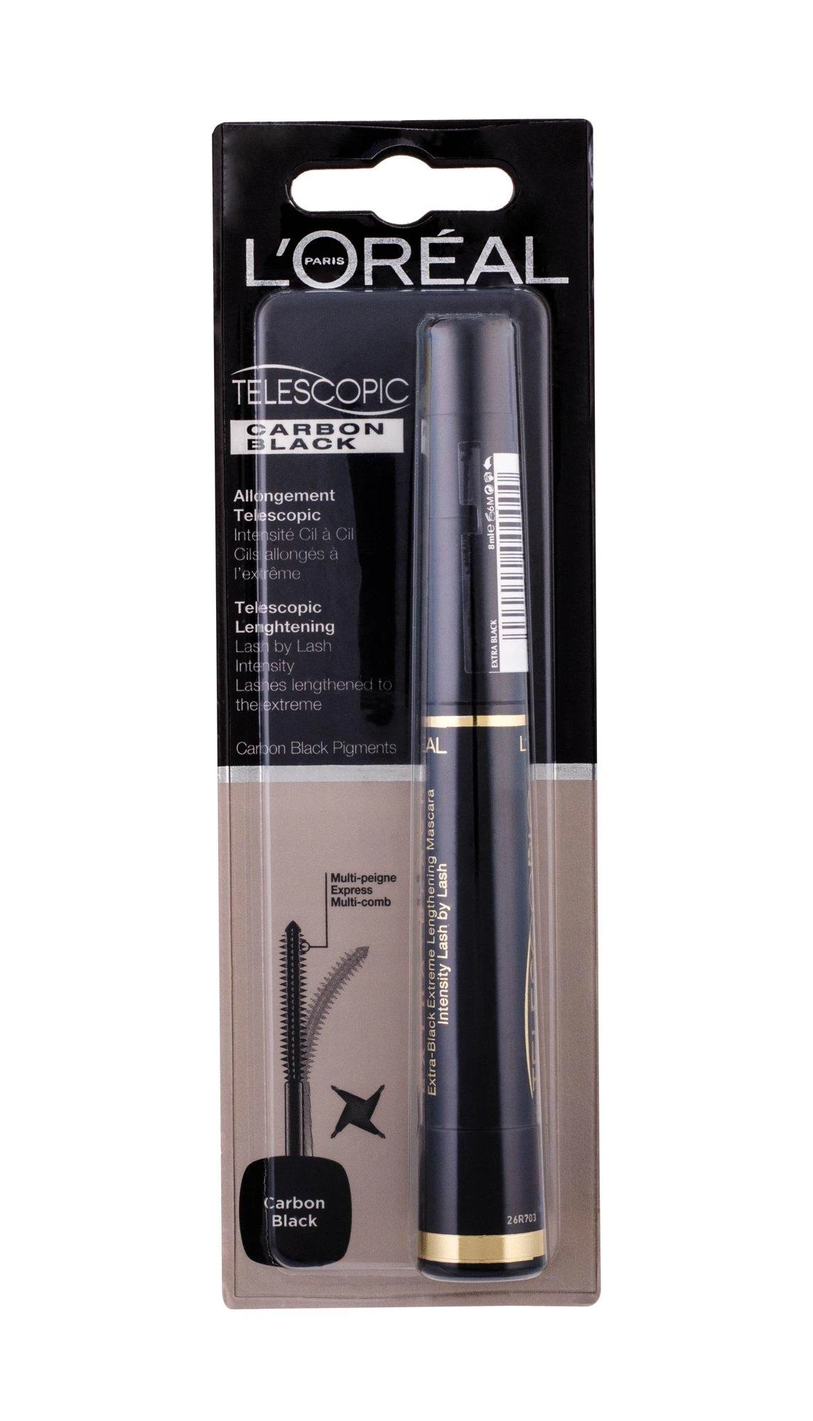 Blakstienų tušas L'Oreal Telescopic Carbon Juodas 8ml