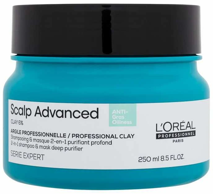 Valomoji kaukė - šampūnas riebiai galvos odai L'oreal Professionnel Scalp Advanced Anti-Oiliness 2-In-1 Deep Purifier Clay 250ml